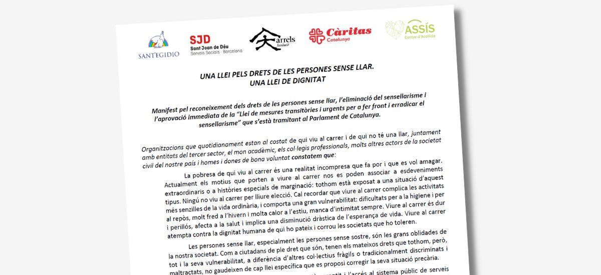 Manifest "Una llei pels drets de les persones sense llar"