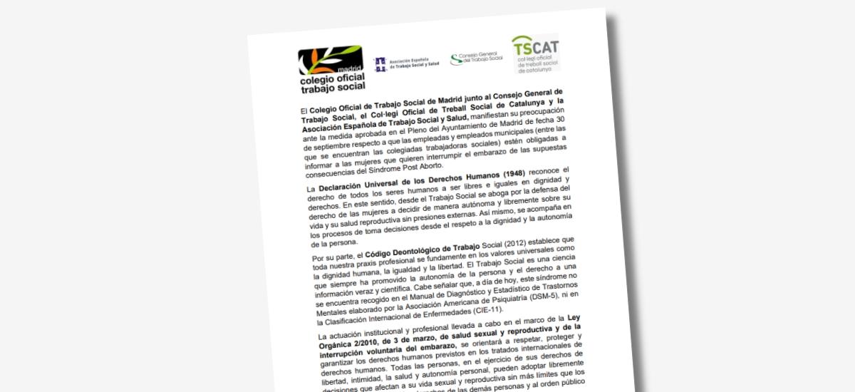Ens sumem al comunicat del Colegio de Madrid en relació a la informació sobre la síndrome post avortament
