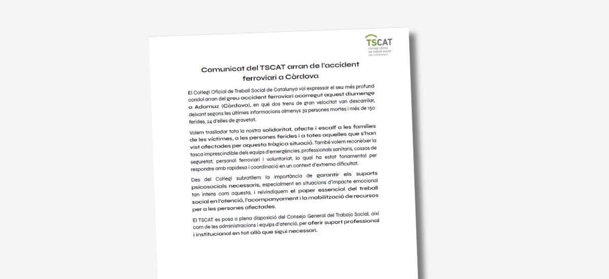 Comunicat del TSCAT arran de l’accident ferroviari a Còrdova